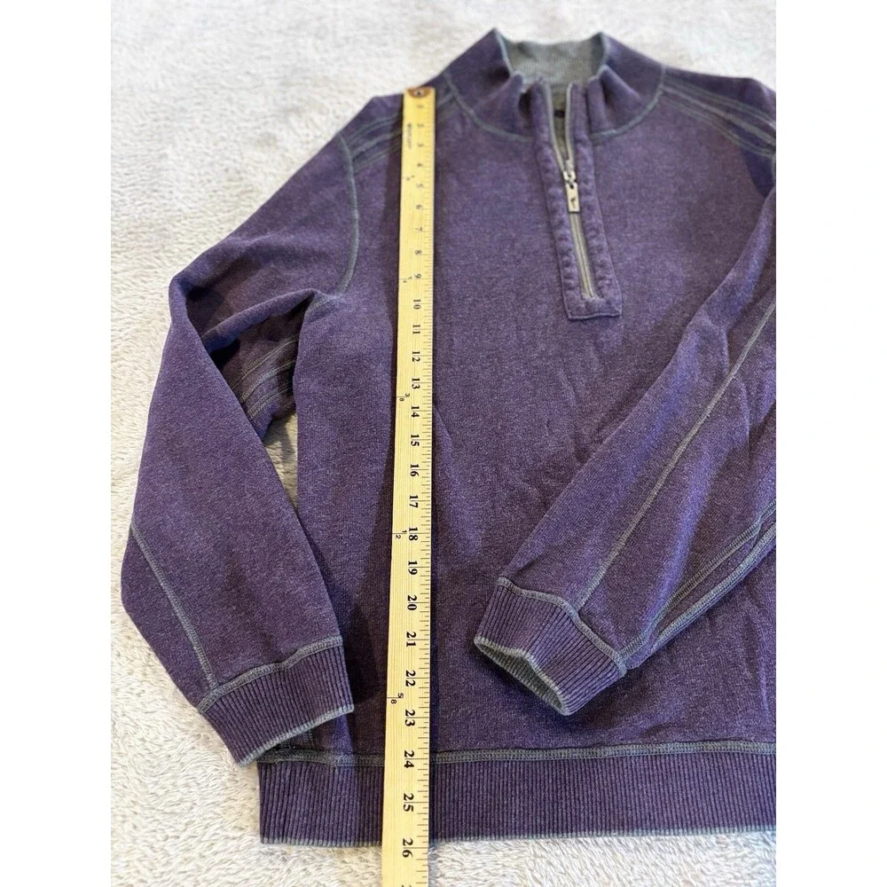 Tommy Bahama Pullover Sweater Mens L Gray Purple Reversible 1/4 Zip Mock Neck